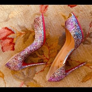 Louboutin glitter peep toe heels 38.5 NEW